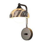 Nordic Modern and Minimalism Wall Sconce Circular Marble Body Wall Lights Black Metal Base Wall Lamp for Bedside Bedroom Entryway Living Room