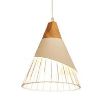 Nordic Modern E27 LED Chaner - Triangle Wire Pendant Light with Wooden Holder, Ideal for Dining Room, Kitchen Island, and Corridor Lighting (White)