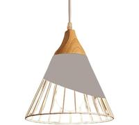Nordic Modern E27 LED Chaner - Triangle Wire Pendant Light with Wooden Holder, Ideal for Dining Room, Kitchen Island, and Corridor Lighting (Gray)