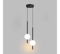 Nordic Modern LED Ceiling Light, Simple 2-Head Ball Pendant Lamp for Bedroom, Black Finish, Cold White Lighting, Stylish Indoor Fixture, Contemporary Design