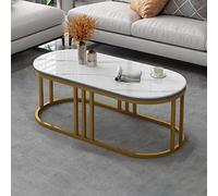 Nordic Modern Oval Coffee Table, 39'' Faux Marble Center Table with Industrial Metal Frame, Sintered Stone Tea Table for Living Room & Dining Room, Stylish Home Décor - White & Black