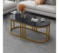 Nordic Modern Oval Coffee Table - Faux Marble Center Table with Industrial Metal Frame, 39'' Sintered Stone Design for Living Room & Dining Room Décor, White & Black