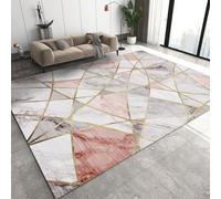 Nordic Modern Pink and White Marble Area Rug, Boho Creative Rose Gold Geometric Large Kids Rugs, Machine Washable Breathable Durable Carpet for Room Sofa Living Room Mat Bedroom Decor,100 x 150 cm
