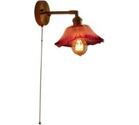 Nordic Modern Retro Flower Wall Lamp Adjustable Vintage Gold Wall Sconce with Clear Purple Amber Glass Pull Chain Switch for Dining Room Bedroom Entryway Cafe Restaurant Wall Light E26/E27 Base