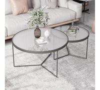 Nordic Modern Round Coffee Table70CM Black Glass Top with Wrought Iron Frame Ideal for Living Room & Reception Area Stylish & Durable Design