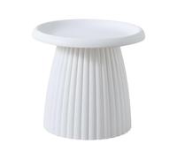 Nordic Modern Round Plastic Coffee Table - Small Mushroom Side Table for Balcony, 50 x 50 x 45 cm, White Ribbed Design, Simple Mini Pedestal for Living Room and Outdoor.
