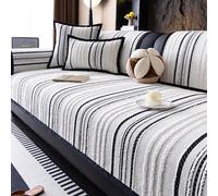 Nordic Modern Sofa Cover, Striped Chenille Non-Slip Sofa Slipcover, Anti-Scratch Pet-Friendly Durable Washable Furniture Protector Black 90x70cm