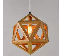Nordic Modern Solid Wood Ceiling Light, Single Head Art Pendant Lamp Creative Wooden Chandelier Geometric Diamond Personality Pendent Lantern Courtyard Corridor Bedroom Hanging Lighting E27 Change for
