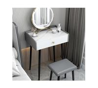 Nordic Modern Vanity Desk with LED Lighted Mirror Makeup Dressing Table for Small Spaces Sturdy Cushioned Stool & Drawers Stylish White 50x40x78cm