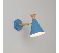 Nordic Modern Wall Sconce, Minimalist White Metal Cwall Light with Natural Wood Accent, E27 Style Wall Lamp for Bedroom, Living Room, Dining Room, Hallway(Gray)/Blue