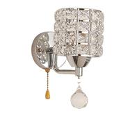 Nordic Modern Wall Sconce with Pull Cord Switch Indoor Creative Crystal Wall Lights Living Room Wall Lamp Bedroom Wall Light Lighting Fixture (Silver,1-Light)