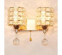 Nordic Modern Wall Sconce with Pull Cord Switch Indoor Creative Crystal Wall Lights Living Room Wall Lamp Bedroom Wall Light Lighting Fixture (Gold,2-Light)