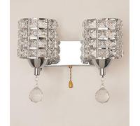 Nordic Modern Wall Sconce with Pull Cord Switch Indoor Creative Crystal Wall Lights Living Room Wall Lamp Bedroom Wall Light Lighting Fixture (Silver,2-Light)