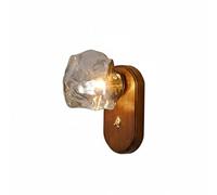 Nordic Modern Wood Wall Sconce, Retro Solid Wood Base Wall Lamp with Artistic Irregular Amber/Smoke Gray Glass Shade, G9 Hardwired Fixture for Bedroom, Living Room, Hallway, Bedside(Amber)/Ash