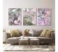 Nordic Morden Abstract lilac Grey line Wall Art Canvas Painting Silver Blue smoke Art Poster Print Wall Picture Living Room 30x40cmx3 With Frame