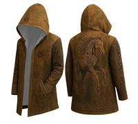 Nordic Myth Men's Cardigan Medium Long with Hood, Classic 3D Printed Coat with Pockets, Biker Jacket Spring Sweatshirt Medieval Viking Winter Windproof Waterproof Jackets, gold, S