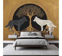Nordic Mythology Wolf Tree of Life Mural Wallpaper, Non-Woven Wall Mural Decoration 350 x 256 cm, Celtic Totem Paper Poster for Bedroom Playroom Teen Hallway Home Decoration Wallpaper