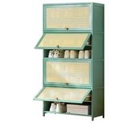 Nordic Natural Bamboo Shoe Cabinet Freestanding Rattan Storage Rack with Breathable Flip-Up Doors & Top Space Perfect for Sneakers Leather Shoes & High Heels in Entryway