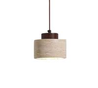 Nordic Natural Stone Pendant Light Cylinder Hanging Lamp Ceiling Fixture Vintage Wood Accent for Dining Room Kitchen Island - Stylish Lighting Decor A