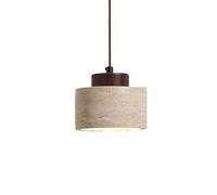 Nordic Natural Stone Pendant Light Cylinder Small Mid Century Modern Hanging Ceiling Light Rustic Wood Industrial Chandelier for Dining Room Table Kitchen Island Farmhouse Bedroom Bathroom(Walnut Shor