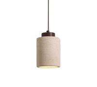 Nordic Natural Stone Pendant Light Cylinder Small Mid Century Modern Hanging Ceiling Light Rustic Wood Industrial Chandelier for Dining Room Table Kitchen Island Farmhouse Bedroom Bathroom(Walnut long