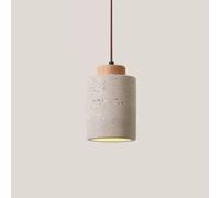Nordic Natural Stone Pendant Light Cylinder Small Mid Century Modern Hanging Ceiling Light Rustic Wood Industrial Chandelier for Dining Room Table Kitchen Island Farmhouse Bedroom Bathroom(Log Long)