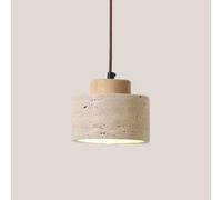 Nordic Natural Stone Pendant Light Cylinder Small Mid Century Modern Hanging Ceiling Rustic Wood Industrial Chandelier for Dining Room Table Kitchen Island Farmhouse Bedroom Bathroom(Log Short)