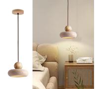 Nordic Natural Stone Pendant Lights for Kitchen Island, Japanese Small Modern LED Dimmable Hanging Ceiling Lights Wood Industrial Chandelier for Dining Room Table Bedroom Bedside Hallway (B-natural)