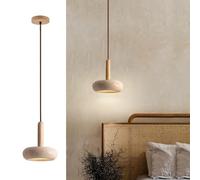 Nordic Natural Stone Pendant Lights for Kitchen Island, Japanese Small Modern LED Dimmable Hanging Ceiling Lights Wood Industrial Chandelier for Dining Room Table Bedroom Bedside Hallway (C-natural)