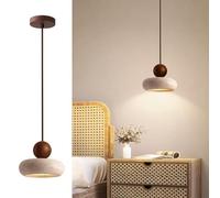 Nordic Natural Stone Pendant Lights for Kitchen Island, Japanese Small Modern LED Dimmable Hanging Ceiling Lights Wood Industrial Chandelier for Dining Room Table Bedroom Bedside Hallway (B-walnut)