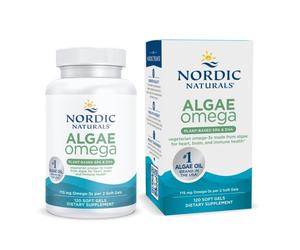 Nordic Naturals Algae Omega - 120 Soft Gels - 715 mg Omega-3 - Certified Vegan Algae Oil - Plant-Based EPA & DHA - Heart Eye Immune & Brain Hea