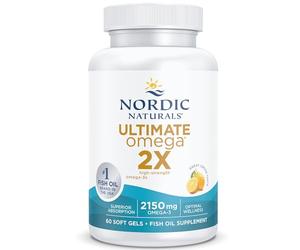Nordic Naturals Ultimate Omega 3 2X, 2150mg Omega-3 Capsules High Strength Fish Oil Supplements with EPA and DHA, 60 Softgels, Lemon Flavour, Soy Free, Gluten Free
