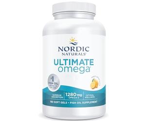 Nordic Naturals Ultimate Omega 3 Capsules High Strength Fish Oil Omega 3 Supplements 1280mg, with EPA DHA, High Dose, Lemon Flavour, 180 Softgels, Soy Free, Gluten Free
