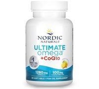 Nordic Naturals Ultimate Omega-3 + CoQ10 Supplement, 1280mg Omega 3 Fish Oil Supplements with EPA, DHA and Coenzyme Q10, High Dose, Lemon Flavour, 60 Softgels, Soy Free, Gluten Free