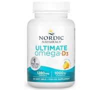 Nordic Naturals, Ultimate Omega-D3, 1280mg Omega-3, with EPA, DHA and Vitamin D3, High Dose, Lemon Flavour, 60 Softgels, Lab-Tested, Soy Free, Gluten Free, Non GMO