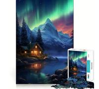 Nordic Nature Aurora Night Jigsaw 1000 Pieces for Adults Cognitive Toy Bonding Time Pattern Assembly Santa Wish Item (38x26cm)