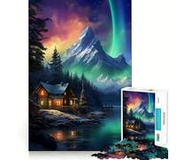 Nordic Nature Aurora Night Jigsaw Puzzles for Teenagers 1000 Pieces Reason Skill Toy Soothing Play Exact Cut Santa Wish Gift (38x52cm)