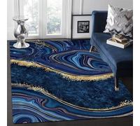 Nordic Navy Blue Gold Marble Area Rug, Luxury Abstract Stain Print Carpet, Indoor Non-Slip Kids Rugs, Machine Washable Breathable Durable Carpet for Front Entrance Floor Decor,120 x 180 cm