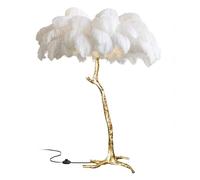 Nordic Ostrich Feather Floor Lamp 3 Color Light Switching Gold Resin Base Tall Standing Bedside Lamp for Home and Office Decor Elegant White 80x75cm/32x30in