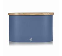 Swan SWKA17512BLUN Nordic Oval Bread Bin with Cutting Board Lid, Carbon Steel Body, Airtight Bamboo Lid, Blue