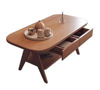 Nordic Oval Coffee Table with Solid Wood Double-Layer Design Sturdy Round Corners Modern Center Table for Living Room & Office Load-Bearing Tea Table (Metallic Finish)