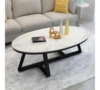 Nordic Oval Marble Coffee Table - Elegant White/Grey Top Sturdy Black Base - Modern Design 39.5" L x 19.5" W x 18" H for Living Room & Office