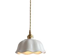 Nordic Pendant Light White Lotus Leaf Brass Lamp Head Ceramic & Porcelain HighTemperature Coating Vintage Loft Style SingleArm Hanging Ceiling Light