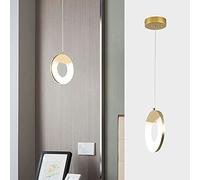 Nordic Pendant Lighting Fixture LED Drop Ceiling Lamp, Gold Metal Hanging Chandelier Light, 8W Indoor Kitchen Island Suspension Lamps for Dining Room Bedroom Bedside Chaser of Light