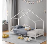 Nordic Pine Wood House Single Bed Frame with Roof for Toddler Kids