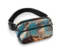 Nordic Pirate Ship Fanny Pack for Women Men Waist Bag Belt Bag Adjustable Casual Bag for Travel Sports Hiking, white, 7.9x5.1inches