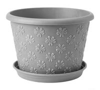 Nordic Plastic Flower Pot 22cm Grey Drainage Holes Retro Embossed Plant Pot Plastic Breathable Design Grey Garden Pot 22cm for Balcony Home Office Decor Plastic 22cm Thick Wall No Deform Breathable(A)