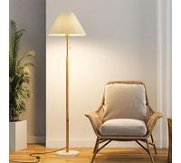 Nordic Pleated Fabric Floor Lamp - Eye-Care Reading Tall Lamp with Marble Base & Dual Switch
