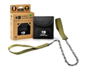Nordic Pocket Saw for Camping - 65 cm Pocket Chainsaw with 33 Bi-Directional Teeth - Handy Backpacking Saw with Extra Large Nylon Handle Loops - Survival Chainsaw for Clearing Trails