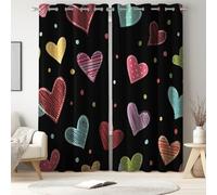 Nordic PopArt Heart Pattern Blackout Curtains Pair, Thermal Lined Energy Saving Eyelet (Ring Top) Curtains, Noise Reducing, for Bedroom & Living Room, Colorful, W 29.5" x L 65"
